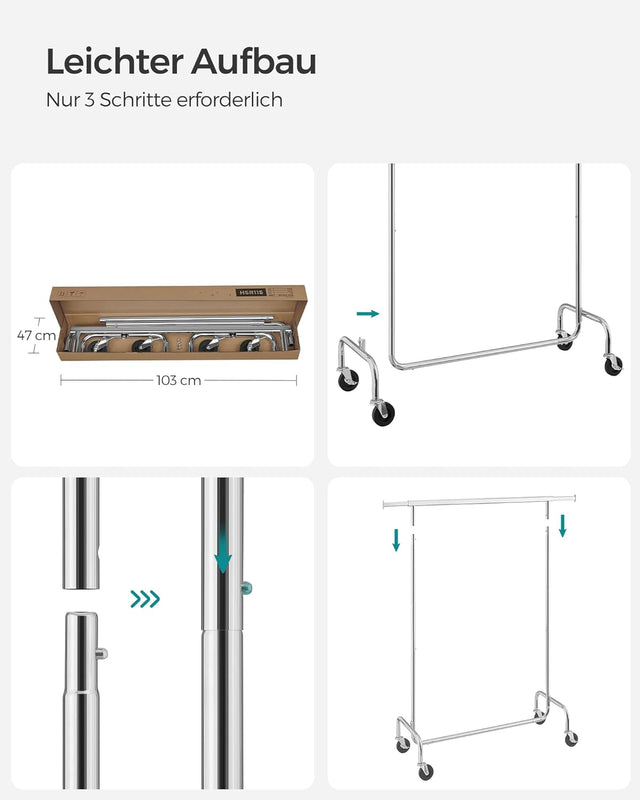Kleiderständer auf Rollen Metall silbern