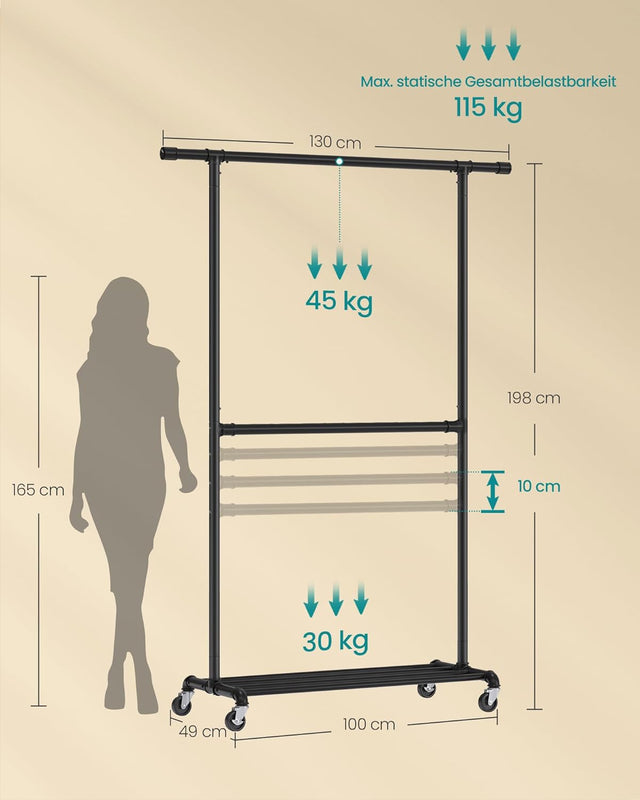 Kleiderständer Metall Industriedesign Rollen Schwarz