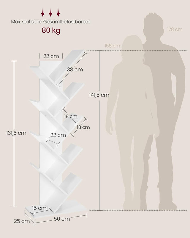 Bücherregal Baumform 9 Ebenen Wolkenweiss