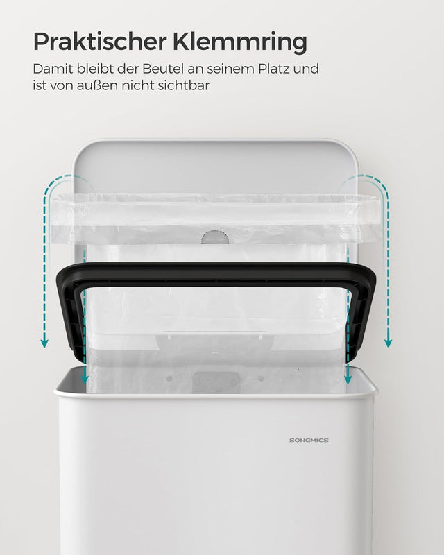 Mülleimer Küche 40L Stahl Weiss inkl. Müllbeutel