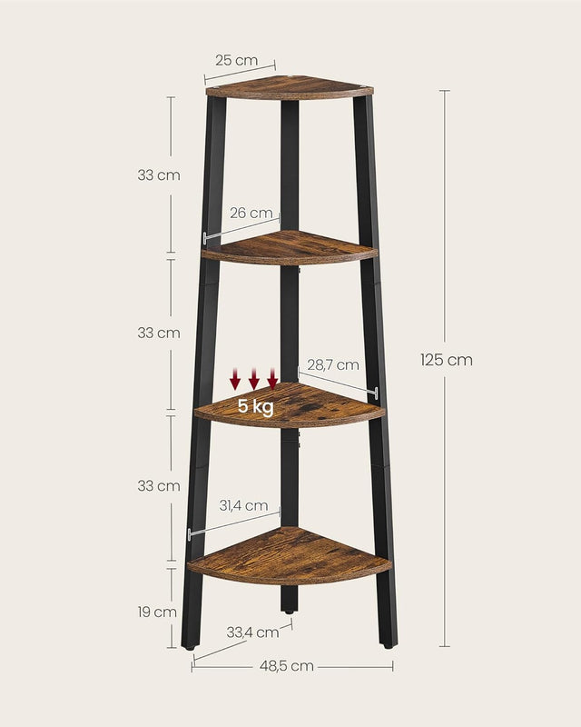 Eckregal Leiterregal Aufbewahrungsregal Industrial Vintagebraun-Schwarz