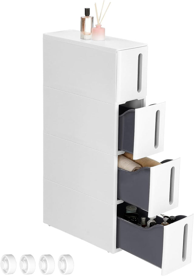 Nischenregal Rollwagen Schubladen Badregal Weiss-Grau