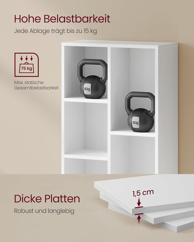 Bücherregal mit 5 Fächern Weiss