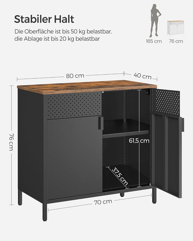 Aufbewahrungsschrank Metallschrank Doppeltür Verstellbar Vintagebraun von Songmics