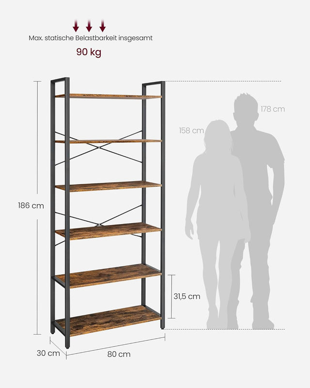 Bücherregal Industrie-Design freistehend vintagebraun-schwarz