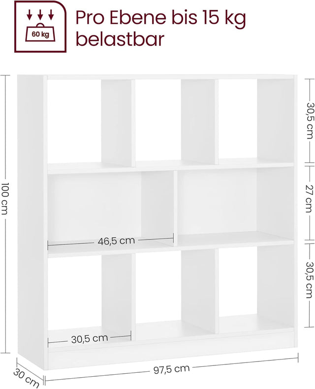 Bücherregal 8 Fächer Horizontal Wohnzimmer Weiss von Songmics