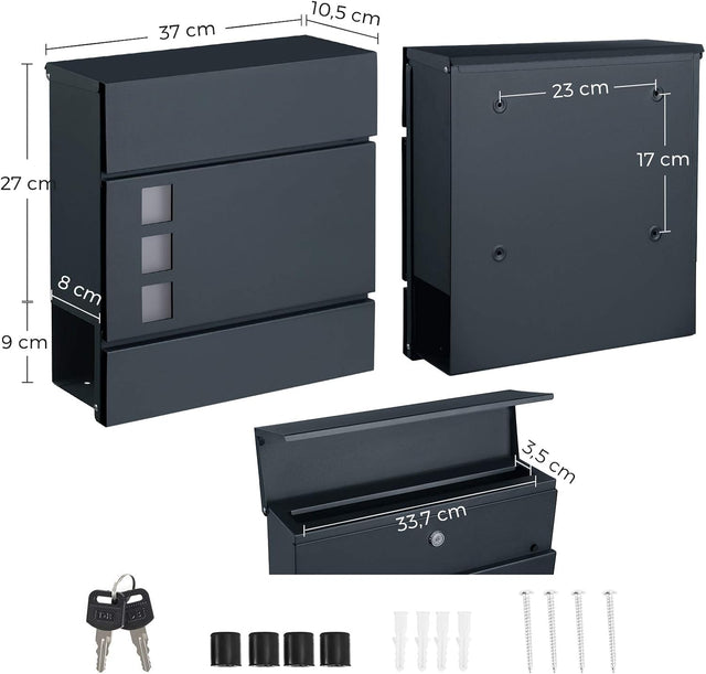 Briefkasten XXL mit Zeitungsfach abschliessbar Anthrazit