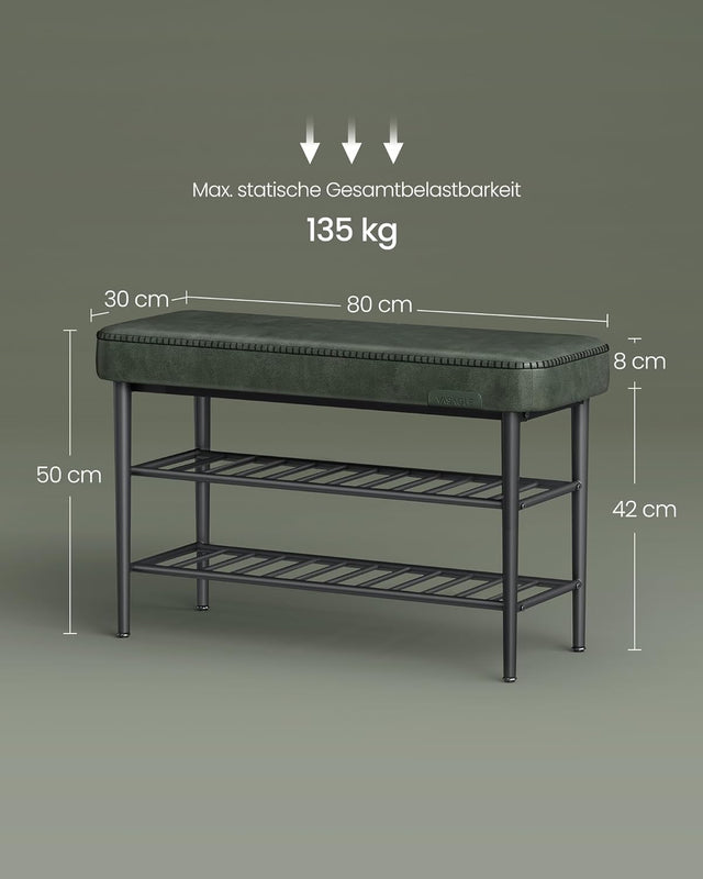 Schuhbank Kunstleder MidCentury Modern Waldgrün
