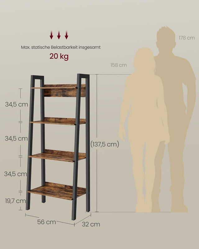 Bücherregal mit 4 Ebenen Industriestil Braun