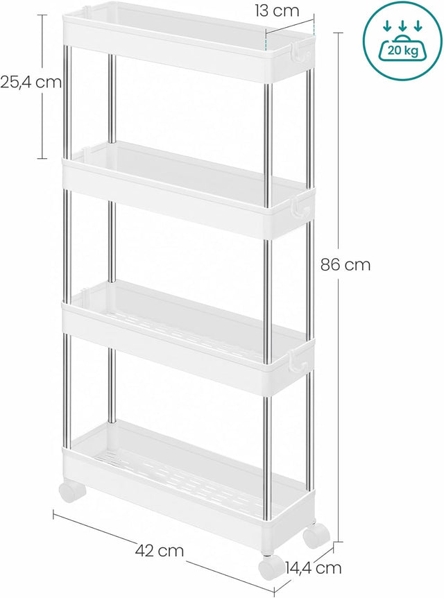 Rollwagen Küchenregal mit Haken Weiss