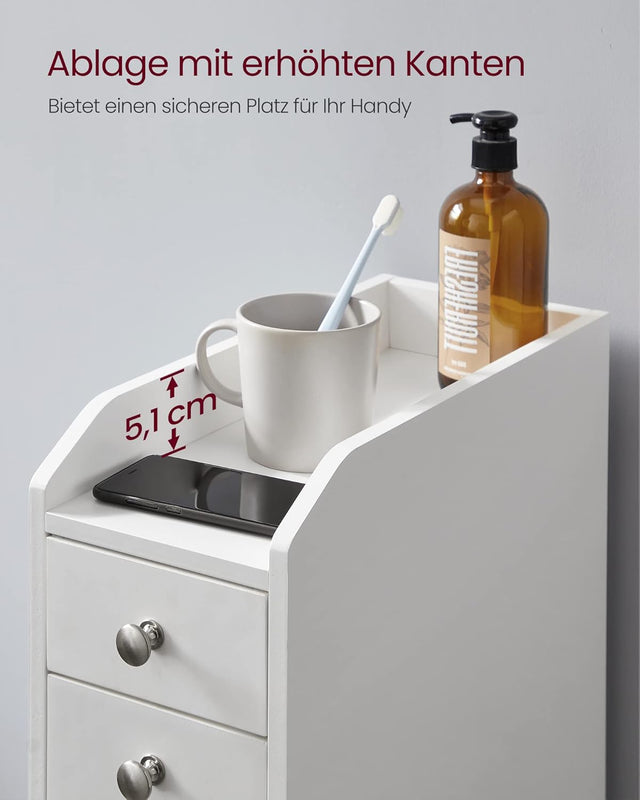 Badezimmerschrank schmal mit Schubladen weiss