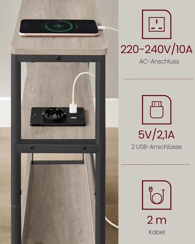 Beistelltisch mit Ladefunktion Greige-Schwarz