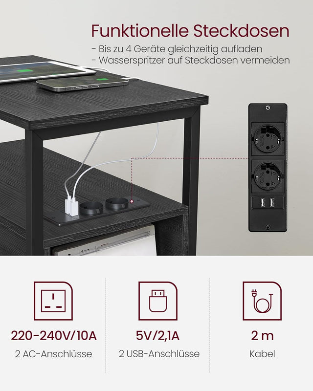 Beistelltisch mit Steckdosenleiste, anthrazitgrau