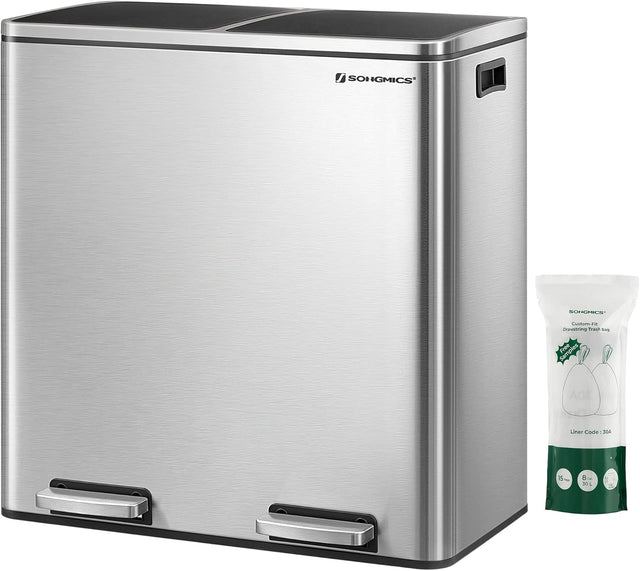 Mülleimer 60L Mülltrennsystem Treteimer Küche Silber