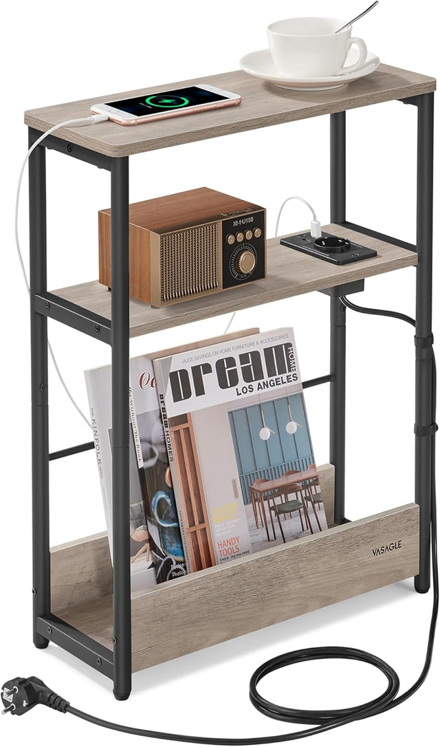 Beistelltisch mit Ladefunktion Greige-Schwarz