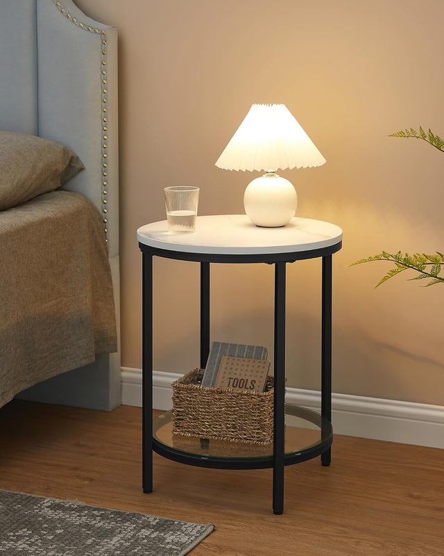 Beistelltisch mit 2 Ebenen marmorweiss