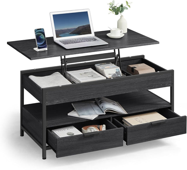 Couchtisch Höhenverstellbar Schubladen Offenes Fach Schwarz von Songmics