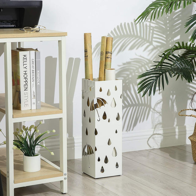 Regenschirmständer Metall quadratisch mit Haken Muster Regenschirme weiss von Songmics