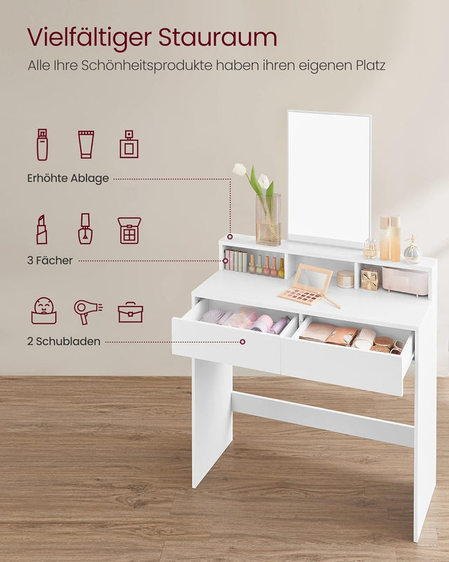Schminktisch Modern Spiegel Schubladen Fächer Weiss