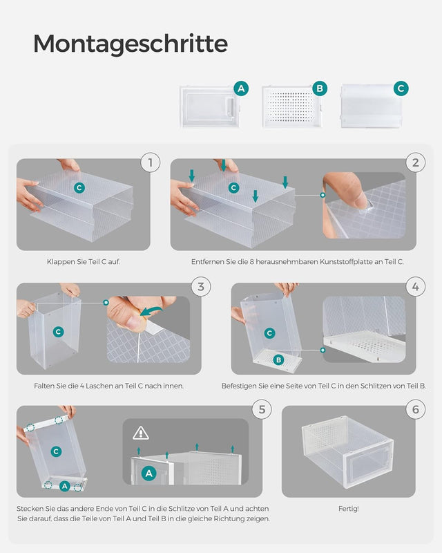 Schuhboxen Set Organizer Faltbar Stapelbar Transparent