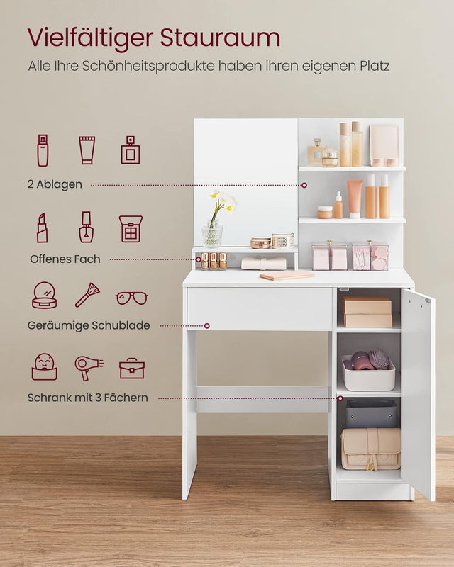Schminktisch mit Spiegel und Ablagen Weiss