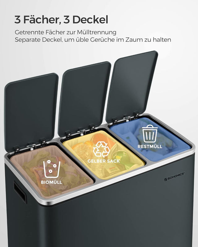 Mülleimer Küche Mülltrennsystem 3 Fächer Grüngrau