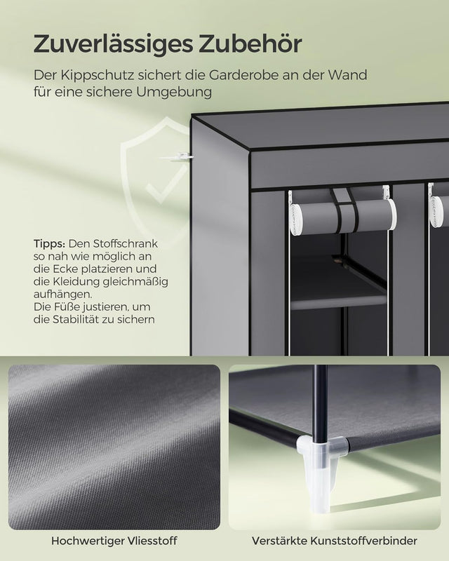 Kleiderschrank mit Ablagen und Stange Grau