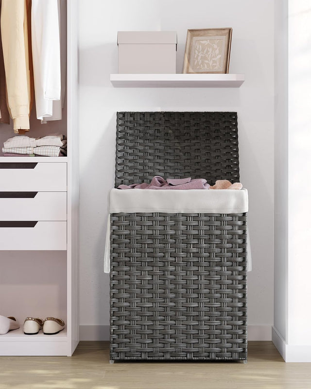 Wäschekorb Rattan Faltbar 90L Taubengrau von Songmics