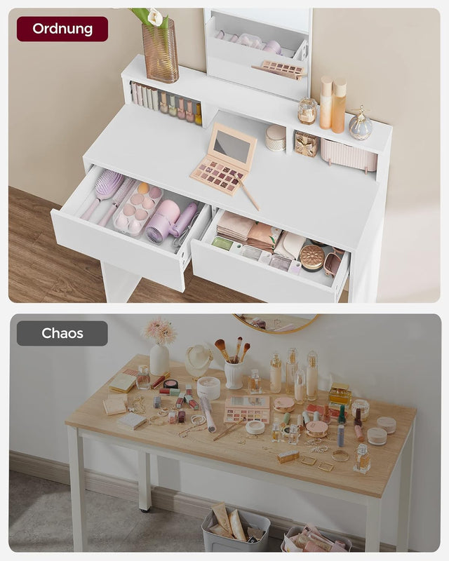 Schminktisch Modern Spiegel Schubladen Fächer Weiss