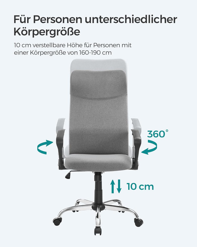 Bürostuhl ergonomisch höhenverstellbar gepolstert grau