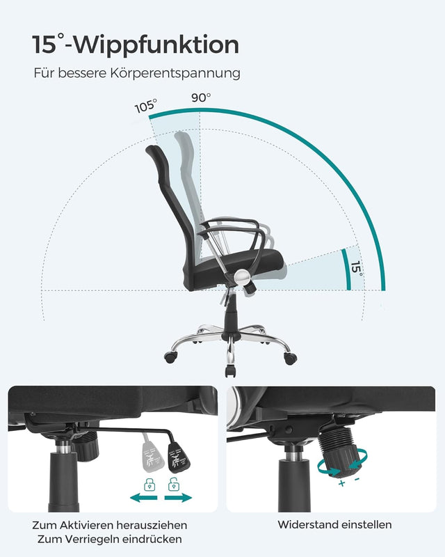 Bürostuhl ergonomisch höhenverstellbar gepolstert schwarz
