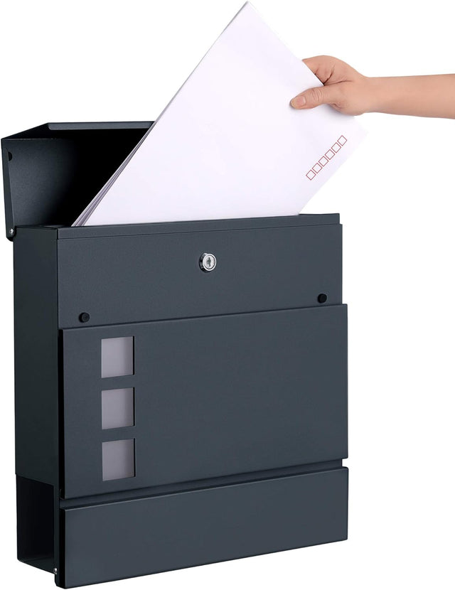 Briefkasten XXL mit Zeitungsfach abschliessbar Anthrazit