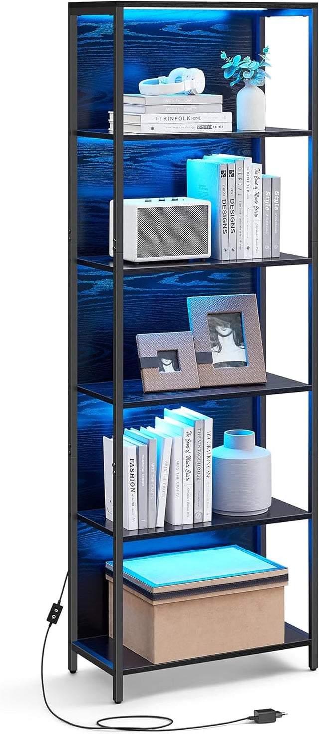 Bücherregal mit LED-Beleuchtung Ebenholzschwarz