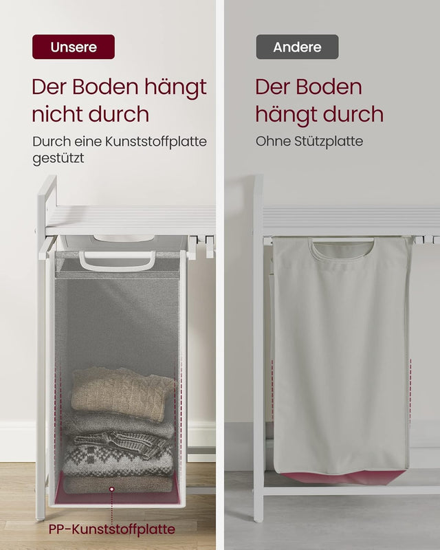 Wäschekorb mit 2 Fächern und Ablage, cremeweiss-mattweiss von Songmics