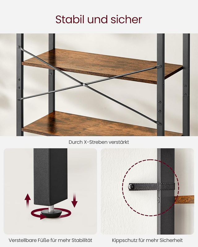 Bücherregal Industrie-Design freistehend vintagebraun-schwarz