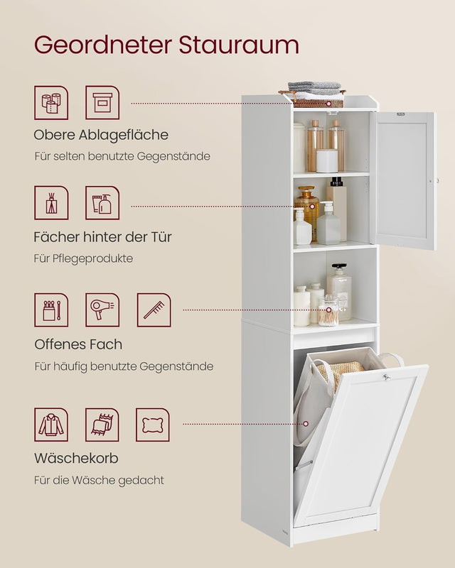 Badezimmerschrank Hoch Wäschekorb Tür Verstellbar Weiss von Songmics