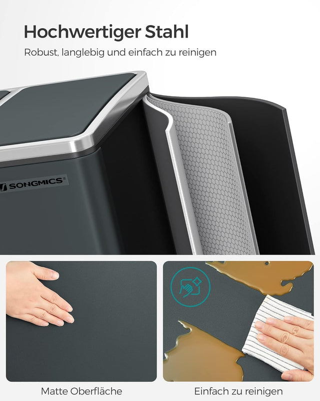 Mülleimer Küche Mülltrennsystem 3 Fächer Grüngrau