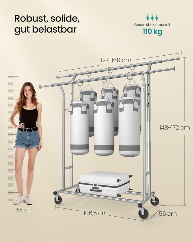 Kleiderständer Metall Schwerlast Verstellbar Rollen Silber von Songmics