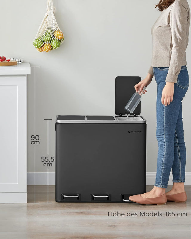 Mülleimer Küche Mülltrennsystem 3 Fächer Schwarz