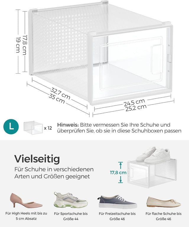 Schuhboxen faltbar stapelbar Kunststoff transparent-weiss von Songmics