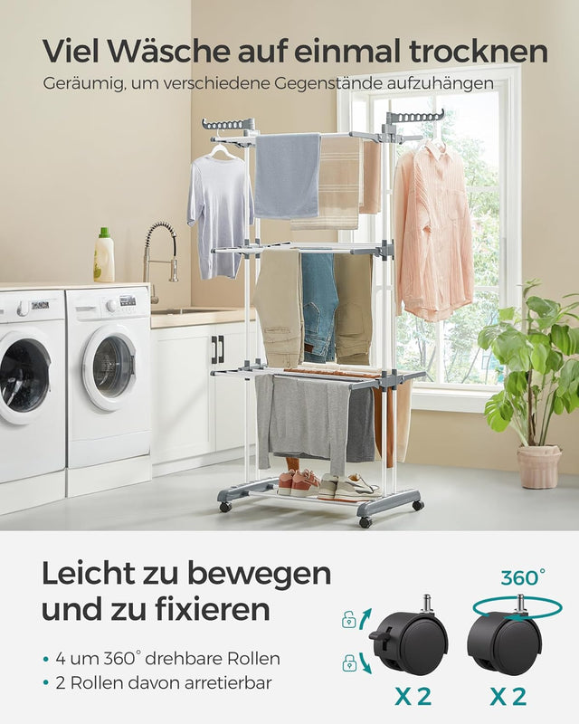 Wäscheständer klappbar mit Rollen weiss von Songmics