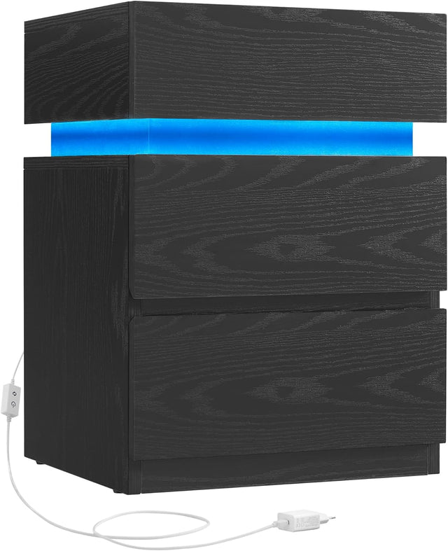 Nachttisch LED-Beleuchtung 3 Schubladen Schwarz