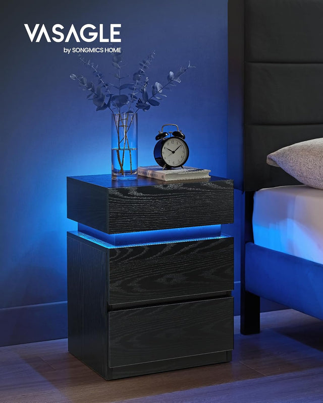 Nachttisch LED-Beleuchtung 3 Schubladen Schwarz