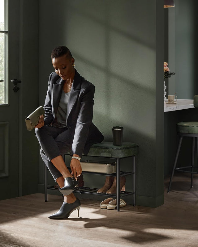 Schuhbank Kunstleder MidCentury Modern Waldgrün