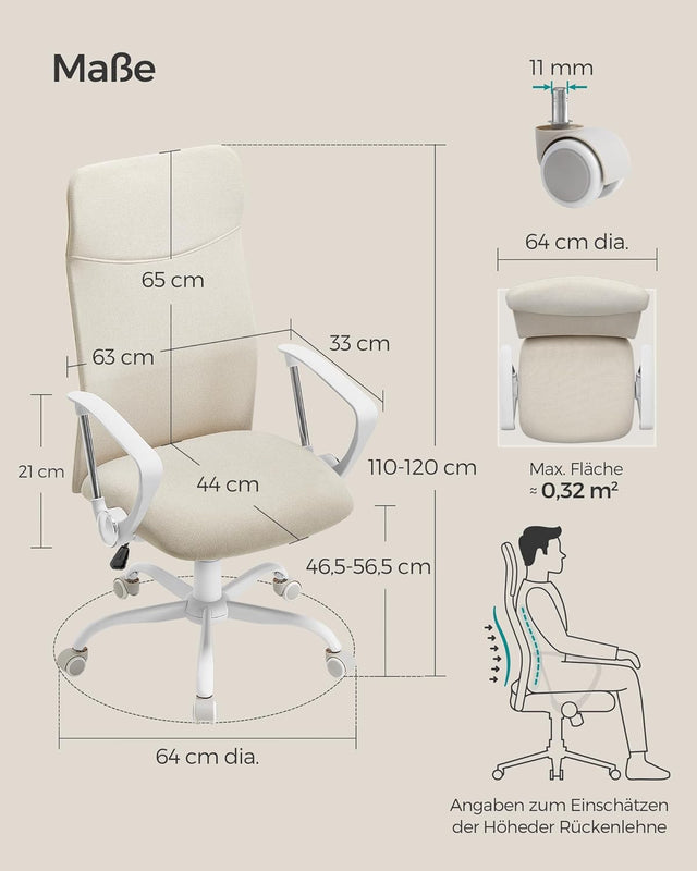 Bürostuhl ergonomisch höhenverstellbar gepolstert cappuccinobeige