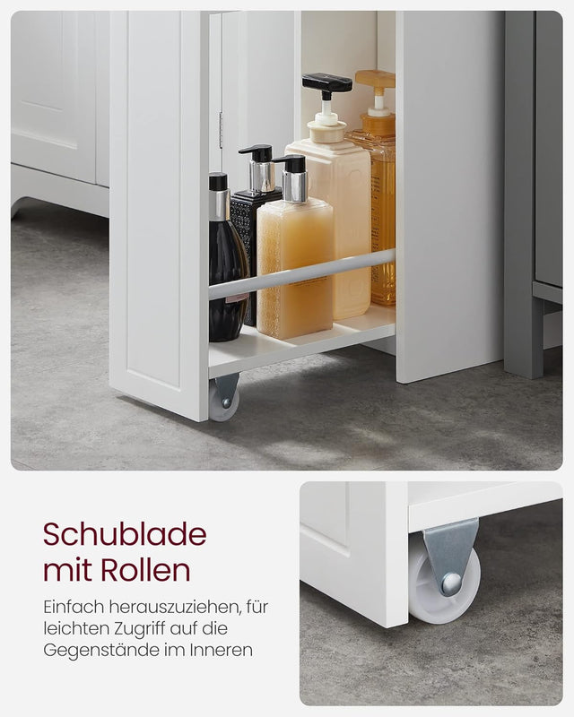 Badezimmerschrank schmal mit Schubladen weiss