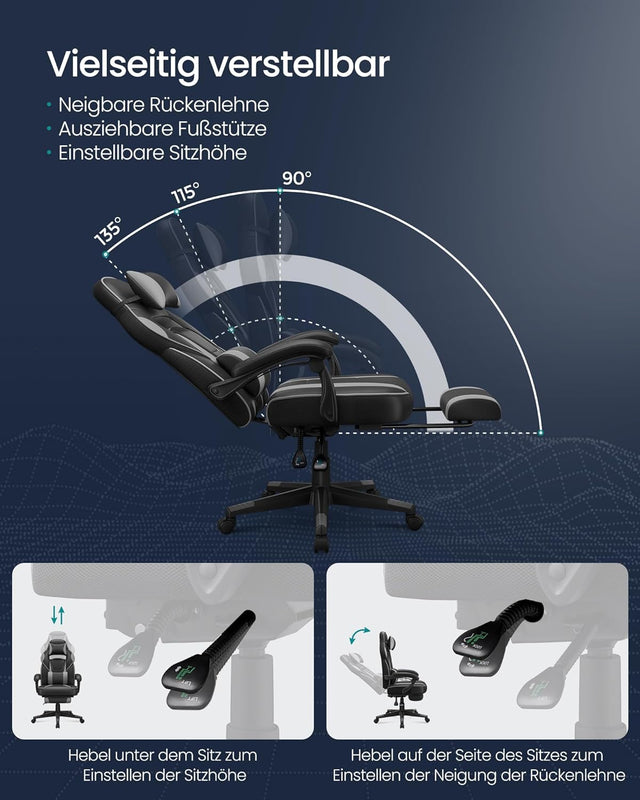 Bürostuhl Ergonomisch Höhenverstellbar Neigbar Tintenschwarz von Songmics