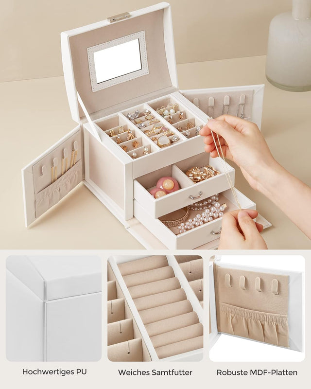 Schmuckkästchen mit Spiegel und Schloss klassikweiss