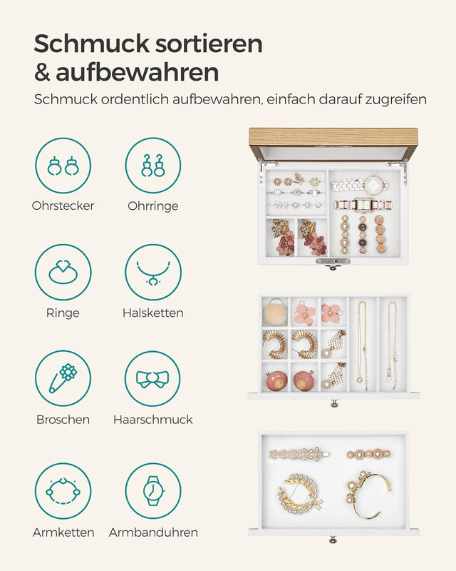 Schmuckkästchen mit Spiegel und Schubladen Weiss