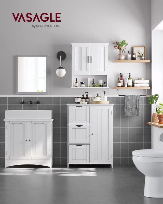 Badezimmerschrank mit 3 Schubladen und Tür Weiss